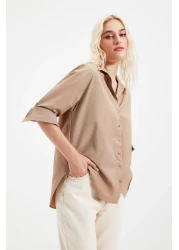  Collection قميص منسوج من القطن بقصة فضفاضة من المنك TWOAW20GO0107