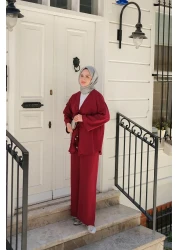 LOCCO Women's Front Tie Detailed Suit Claret Red