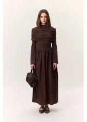 Manuka Brown Long Dress Wide Etelik