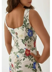 Hiccup فستان طويل منقوش على شكل زهرة من الكتان مع بطانة من الداخل