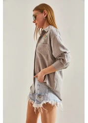 Bianco Lucci Women's Embroidered Linen Shirt