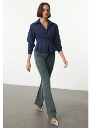  Collection Dark Navy Blue Woven Shirt - Waist Fitted Model TWOAW24GO00186