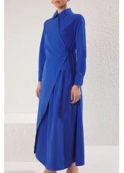  Modest Saks Double Breasted Closure Pleated Cotton Woven Dress Tctss25Eb00065