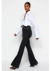  Collection Black Contrast Stitching High Waist Flare Jeans Twoss22Je0460