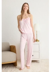  Collection طقم بيجامة محبوكة بطبعة زهور وردية - ربطة عنق وأشرطة THMSS24PT00233