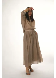 ABBRA Women's Sheer Pocket Shirt Skirt Set