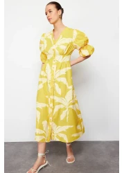  Modest فستان منسوج بطبعة زهور صفراء TCTSS24EB00015