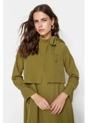  Modest Khaki Collar Tie Detailed Woven Dress TCTSS23EB00283