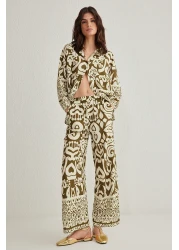  Collection Khaki Woven Bottom-Top Set Twoss24Au00082