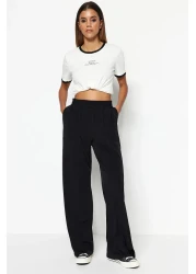  Collection High Waist Stretch Knitted Pants - Black Relaxed Fit Wide Leg TWOSS23PL00129