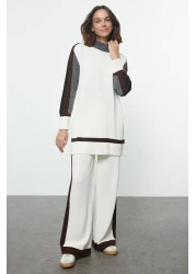  Modest Stand Collar White Knitwear Set - Tctaw25Us00030