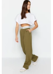  Collection Oil Green Wide Leg New Tyle Fabric Trousers