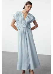  Collection Light Blue 3D Flower Detailed Poplin Stylish Evening Dress Night Graduation Dress Tprss24El00282