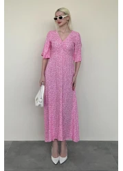 Madmext فستان نصف كم منقوش بالزهور الوردية MG2390