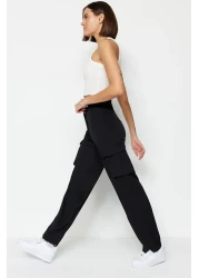  Collection بنطلون أسود منسوج بقصة مستقيمة وجيب مزدوج منسوج TWOAW22PL0343