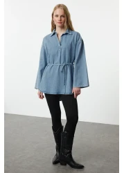  Collection قميص دينم أزرق كبير الحجم - مربوط، TWOAW25GO00082