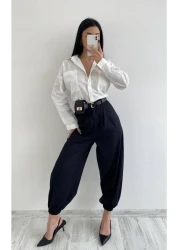 GALAVİP قميص كتان أبيض كبير الحجم بجيب مزدوج للسيدات