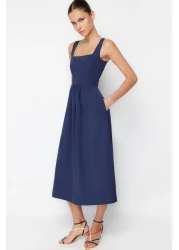  Collection Indigo Waist Midi Corset Woven Dress with Sewing Detail TWOSS24EL00038