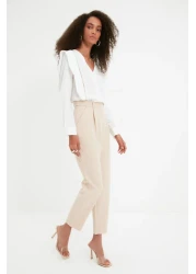  Collection بنطال من القماش المنسوج باللون البيج TWOAW22PL0363
