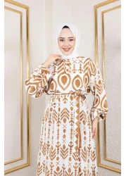 Tesettür Dünyası فستان فيسكوز منقوش على شكل جمل TSD 250140