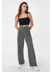 Hazel Women's Anthracite High Waist Velcro Palazzo Trousers.