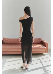  Collection Limited Edition Black Midi Knitwear Trasnsparan Look Dress