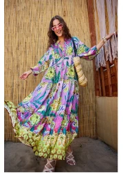 LOCCO Women's Abstract Botanical Pattern Dress Pink-Purple