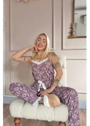 Pijamaevi Purple Olive Branch Lace Rope Strap Knitted Women's Pajama Set
