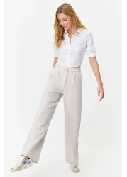  Collection بنطال منسوج بطيات واسعة باللون الرمادي TWOSS21PL0189