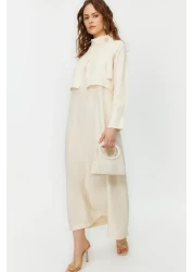  Modest فستان منسوج بياقة حجرية وربطة عنق TCTSS23EB00283