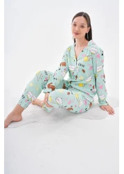 Arvin Pijama Cotton Buttoned Shirt Collar Pajama Set