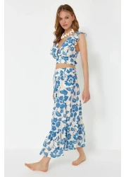  Collection زهرة نمط المنسوجة Flounce بلوزة تنورة الشاطئ البدلة TBESS19BB0102