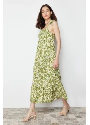  Collection Green Tie-Up Suspender Skirt Ruffle Ribbed Maxi Knitted Maxi Dress TWOSS23EL02328