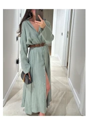 Lavanta Tekstil Belted Shirt Dress