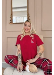 Pijamaevi Claret Red Bear Short Sleeve Dear Family Pajamas - Women's Set
