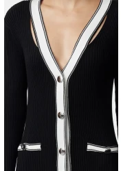  Collection Color Blocked Black Maxi Knitwear Dress - TWOAW24EL00017