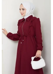 InStyle Burgundy Dress with Zipper Ruffle Detail