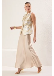  Collection Silver-Gold Ethnic Pattern Jacquard Woven Stylish Bottom Top Suit Tprss25Au00006