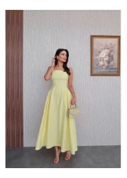 ESRAHELVACI Square Neck Thick Strap Midi Dress