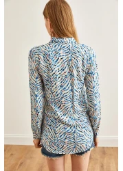 Olalook Women's Little Heart Blue Patterned Woven Viscose Shirt GML-19001204