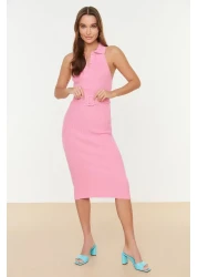  Collection Pink Belt Detailed Knitwear Midi Dress TWOSS22EL1031