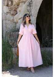 bytugcekaya Pink Muslin Tie-Up Long Dress
