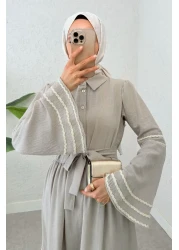 Salih Çelebi Spanish Sleeve Belted Dress 2035 - Dark Stone