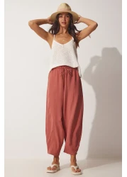 Happiness İstanbul Women's Dusty Rose Pocket Linen Viscose Shalwar Trousers CV00001