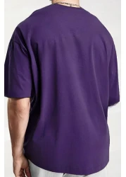 Sweetline Free Life Oversize Purple Printed T-shirt - Crew Neck Short Sleeve Comfortable Fit T-Shirt
