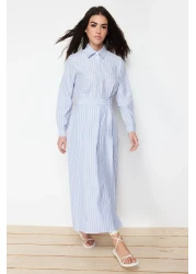  Modest Blue Buttoned Striped Woven Shirt Dress Tctss24Eb00078