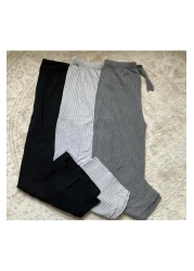 ipek collection 3-Piece Black-Grey - Smoked Women's Ribbed Report Pants & Sweatpants, Casual Home Wear Pajamas