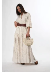 ABBRA Women's Judge Collar Balloon Sleeve Casual Dress