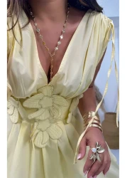 Sohotique By P Embroidered Flower Applique Dress Yellow