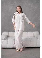 BURRASCA Embroidered Stone Linen Suit